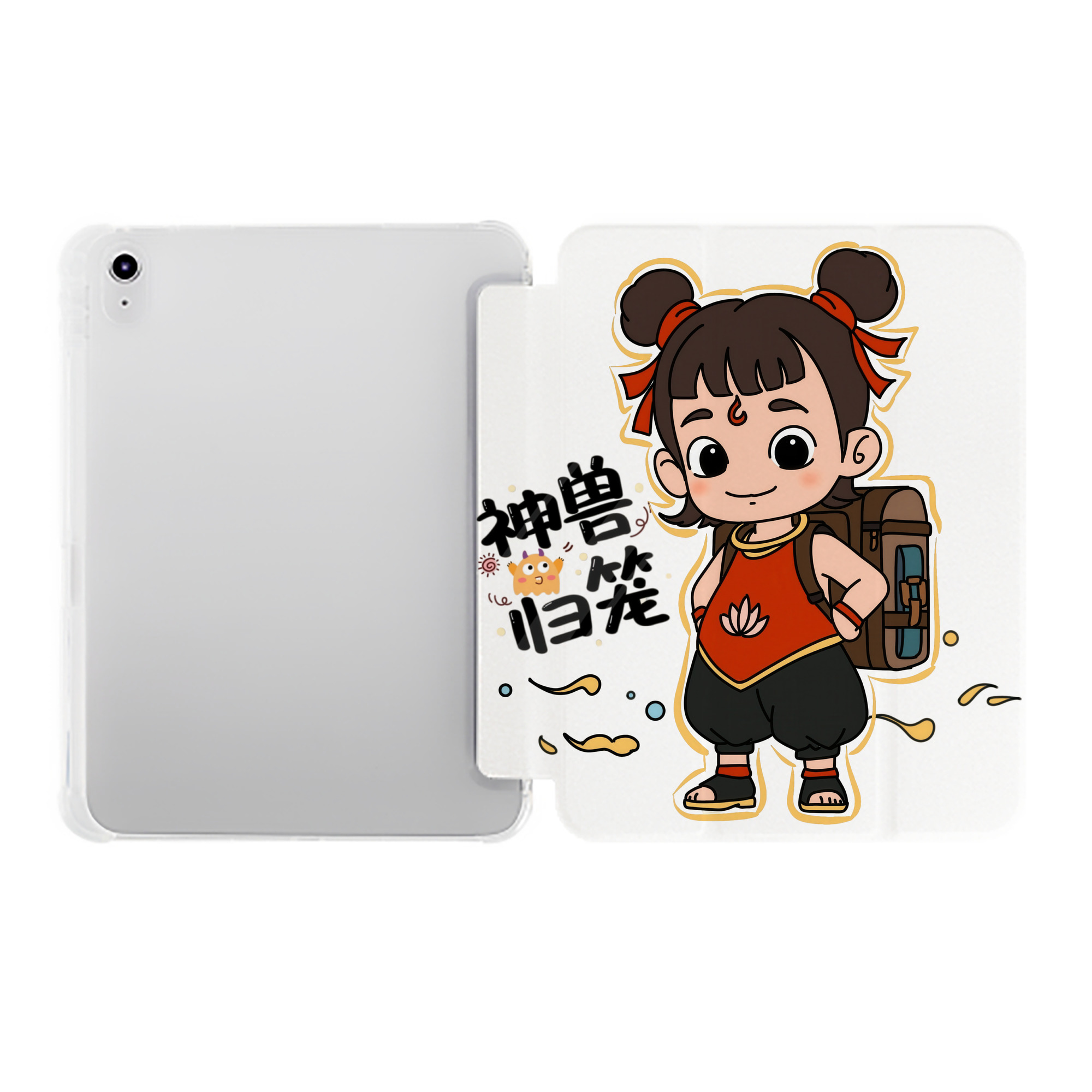 （画像用） Ne Zha 2 ナタ 魔童の大暴れ IPad ケース ペン収納付き 三つ折りスタンド PUレザー×シリコン 対応機種9.5/10.5/10.9インチ